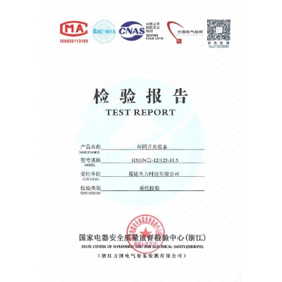 HXGN□-12/125-31.5環(huán)網(wǎng)開關(guān)設(shè)備檢驗報告