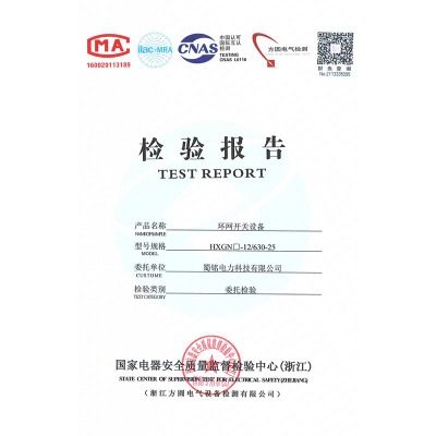 HXGN□-12/630-25環(huán)網(wǎng)開關(guān)設(shè)備檢驗報告